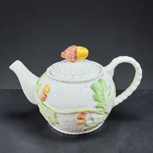 Belleek Ireland Oak Leaf and Acorn Mini Teapot Parian China Green Mark 3x5